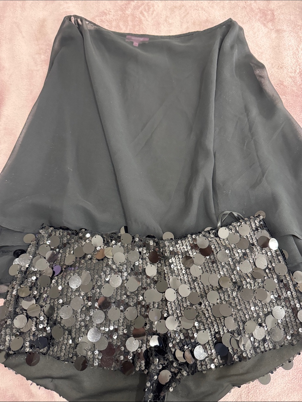 Edikted Black Sequin Mini Short + Sheer Poncho Set